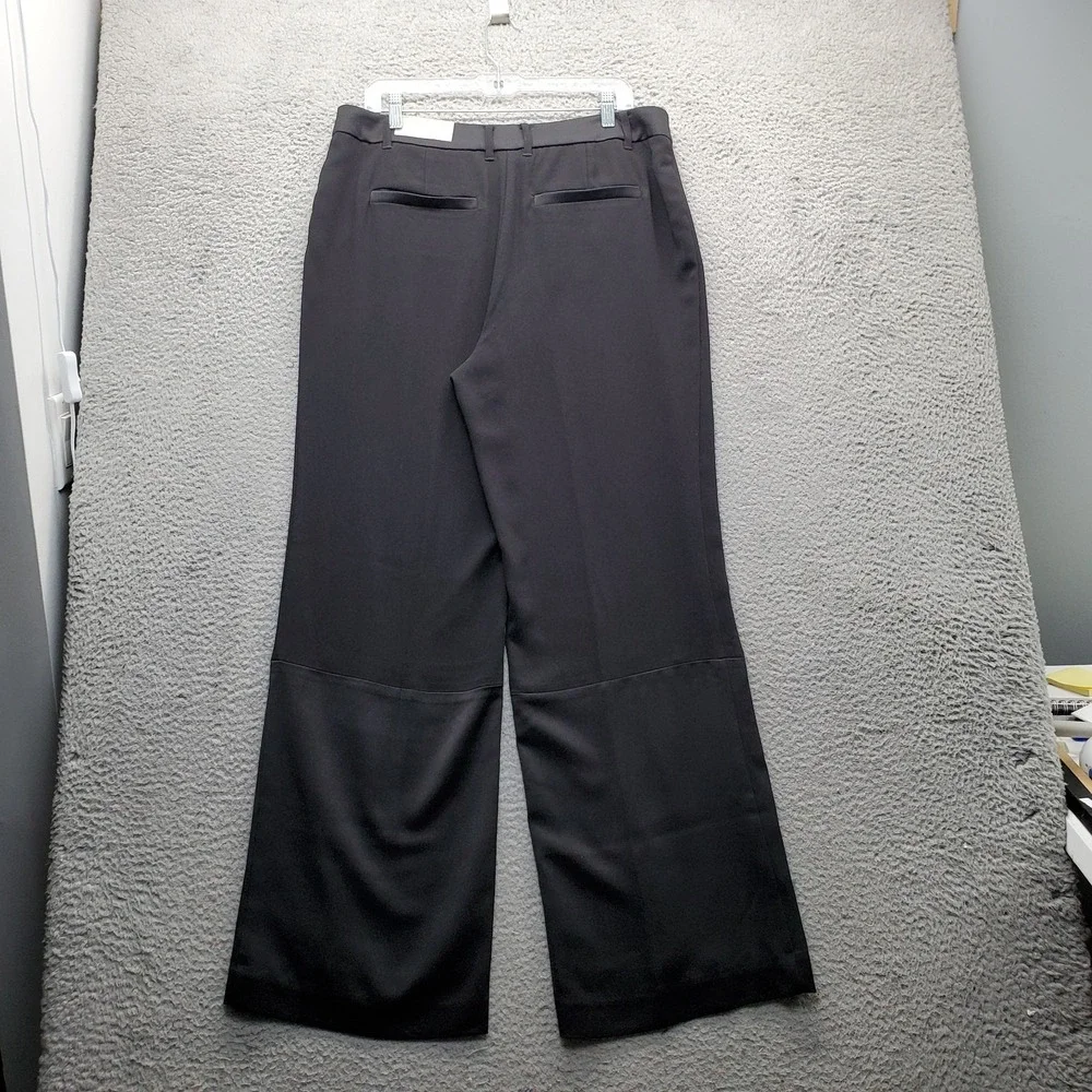 Chico's Dressy Blocked Pants Womens 12 Black Formal‎ Oxford Flat-Front Wide-Leg